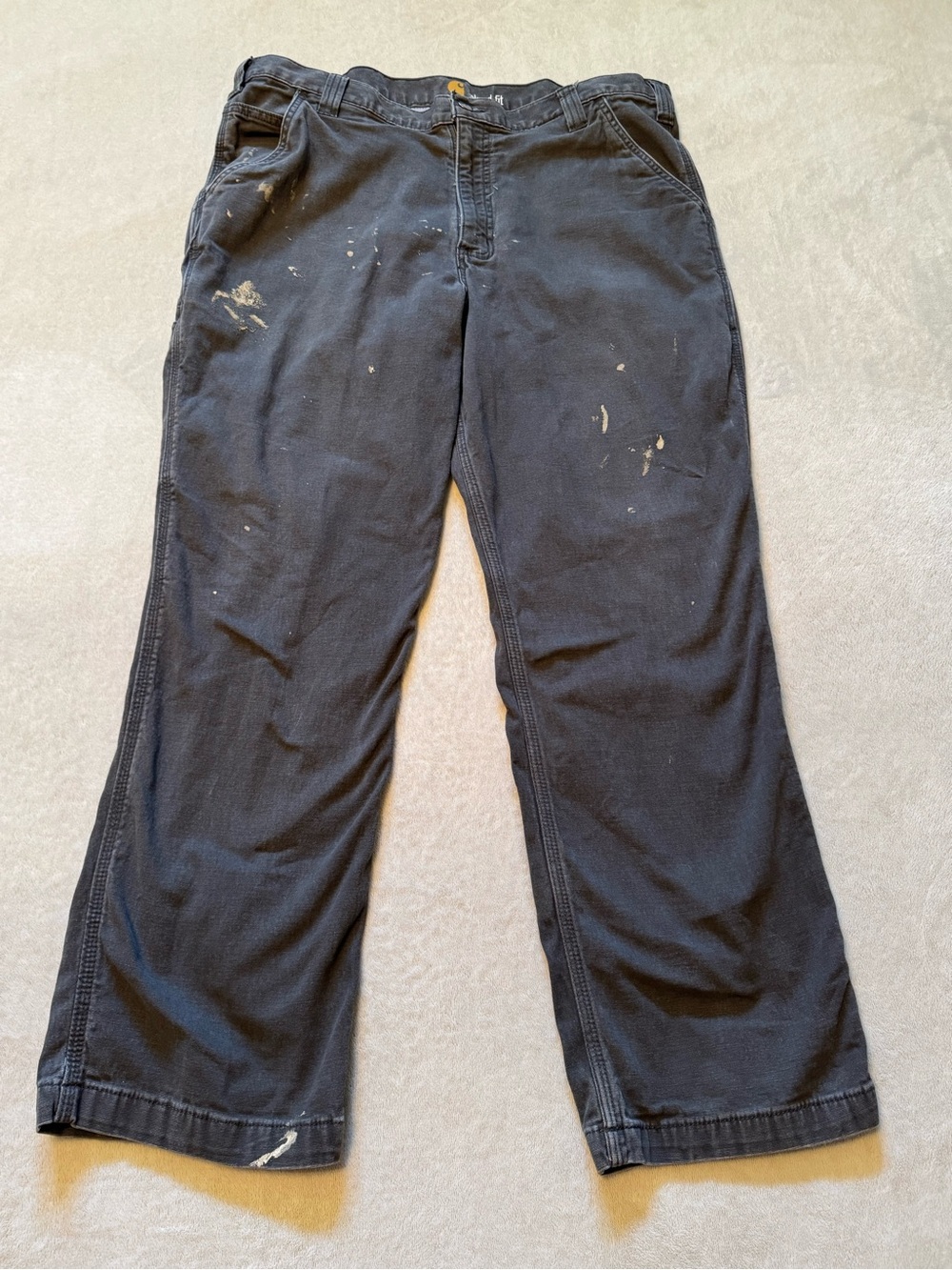 Carhartt Relaxed Fit Work Pants Gray Natural Paint Splatter Thrashed 38 x 28
